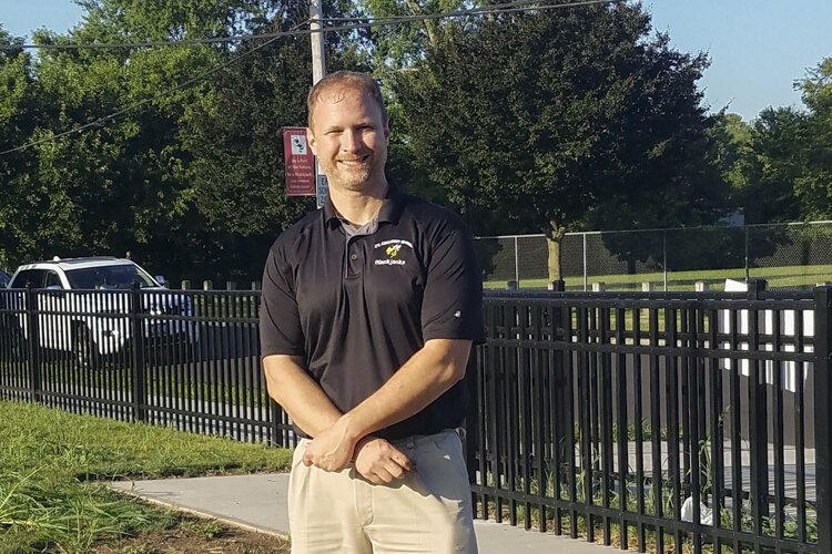 St. Adalbert Catholic School President Jim Smith before the Aug. 20 ribbon cutting.