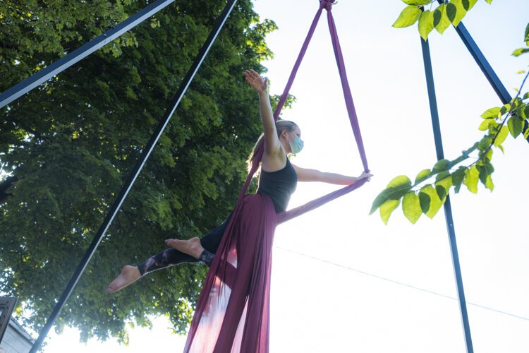 One of the performers from Shanty Circus Jacrobats practicing for the performance.