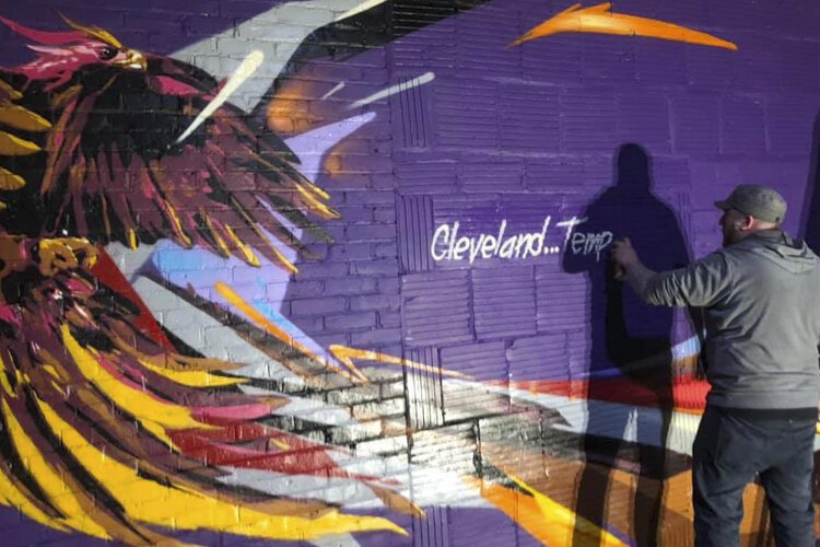 Don’t Panic! is a symbol to inspire, encourage, and elevate Clevelanders during unsettling times says the painting duo artists Bob Peck and R!ch Cihlar.