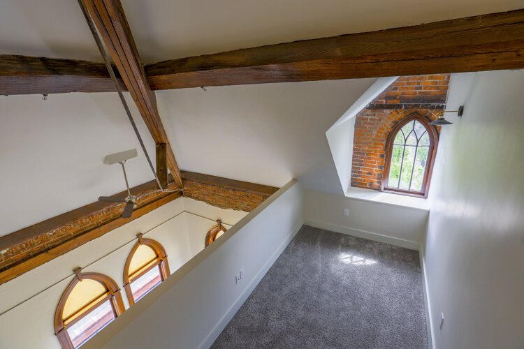Vaulted beam ceilings in the San Sofia Luxury Apartments.