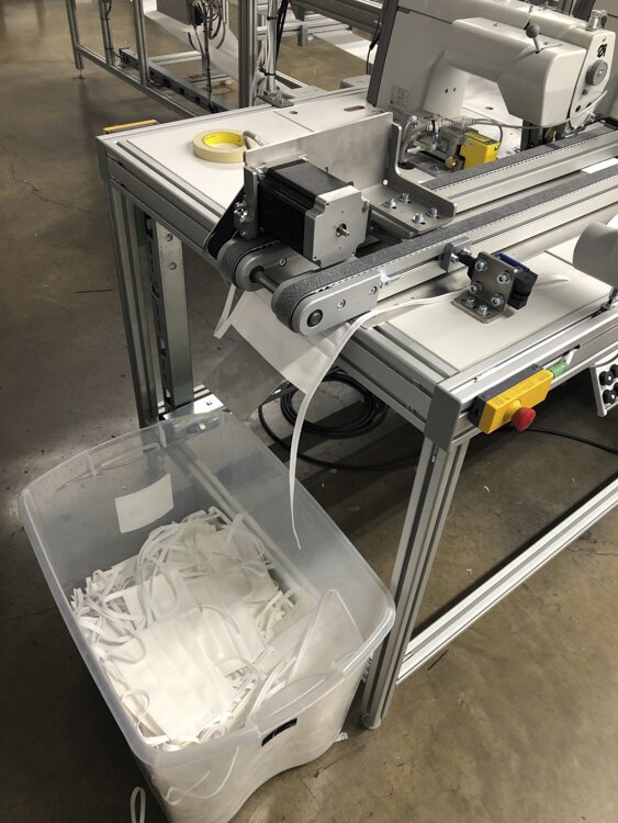 Buckeye Masks and Stiches bought a total of 16 automated sewing machines made by German company Durkopp Adler, capable of  to producing 100,000 masks per day.