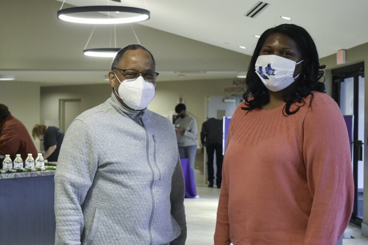 <span class="content-image-text">Rev. Ronald Maxwell, pastor of Affinity Missionary Baptist Church, and Keisha Krumm, executive director of Greater Cleveland Congregations during a recent vaccine clinic.</span>