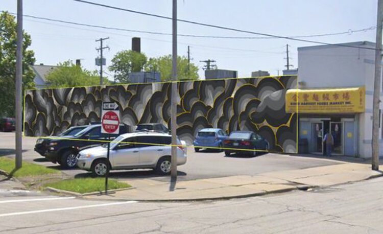 Cleveland Walls mural concept at Good Harvest Market by artist Jet Martinez.