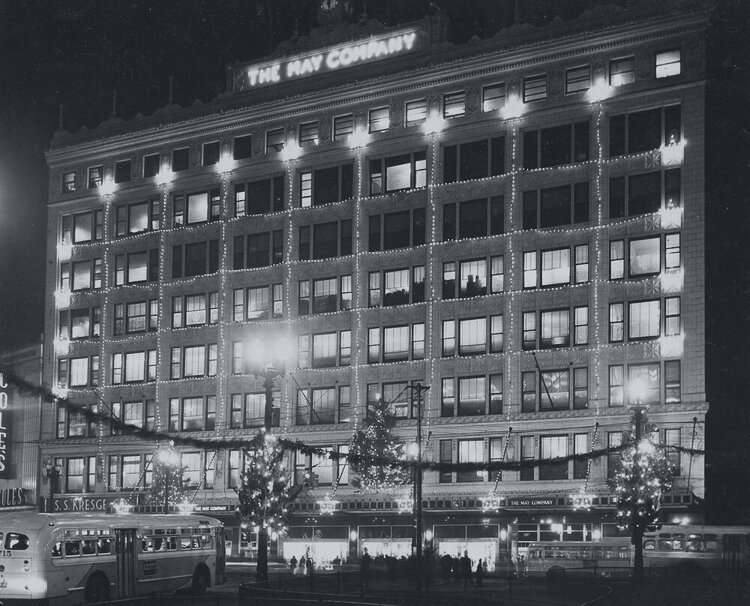The May Company decorated during the holiday shopping season in the 1950s