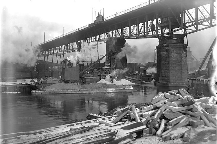The Central Viaduct spans the Cuyahoga River, ca. 1910