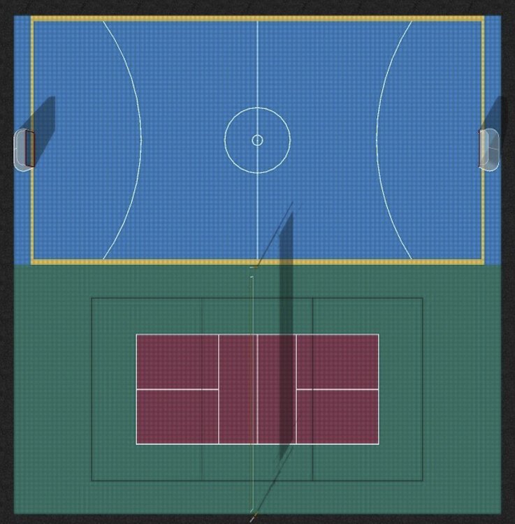 Rendering of what the sport court will look like with the colors the kids chose.