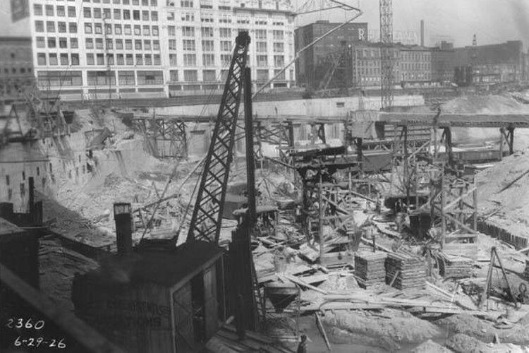 Terminal Tower construction, foundation work 1926