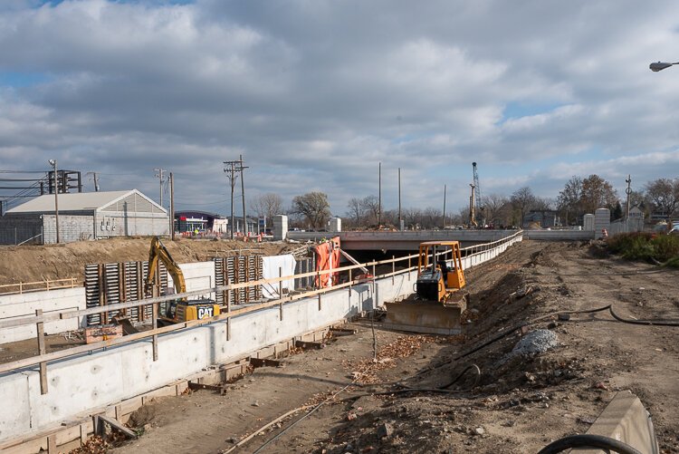 The Opportunity Corridor construction looking east toward E55th Street in November 2020  