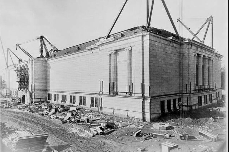 Southeast corner during construction, circa November 1914.