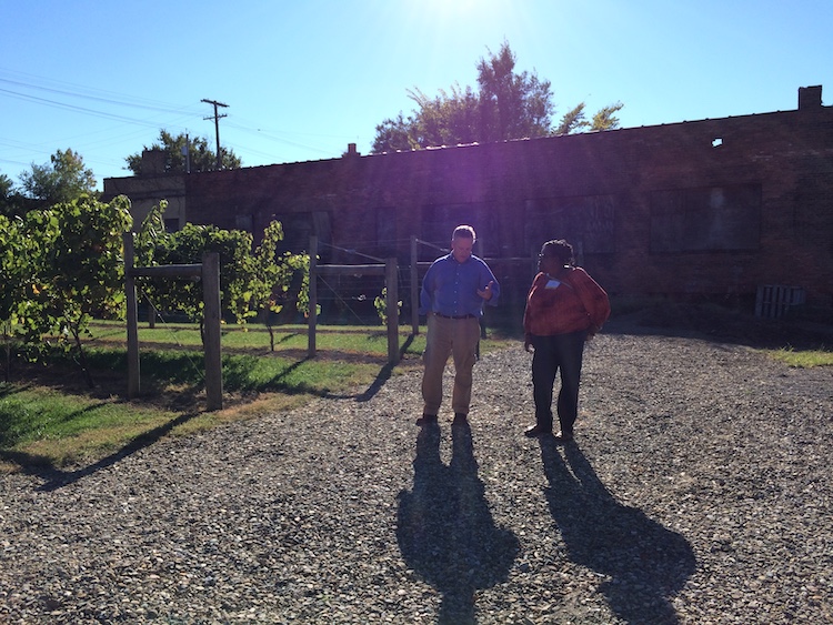 Jacquie Gillon on a placemaking tour with the Ohio Land Bank Conference