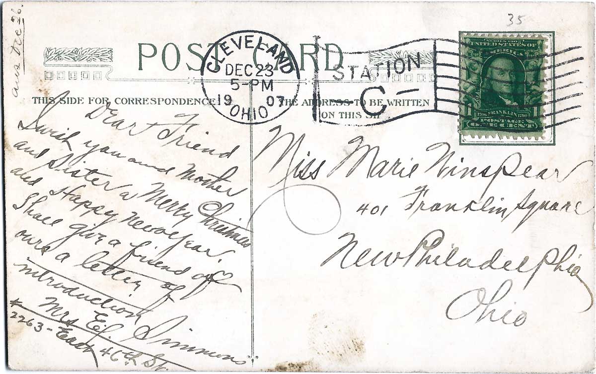 New Year Greetings (ca 1907), back